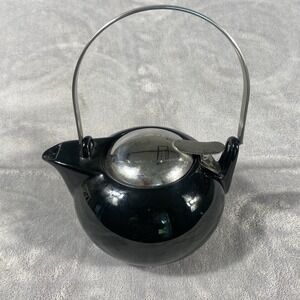 Teavana Ceramic Tea‎ Pot Metal Lid Strainer Infuser Basket 20 Oz Black Porcelain